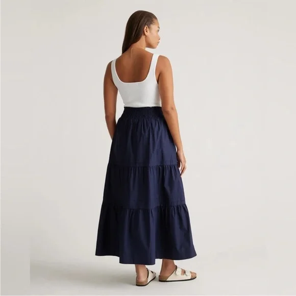 Quince Classic Cotton Navy Poplin Maxi Skirt size medium EUC - Picture 2 of 13